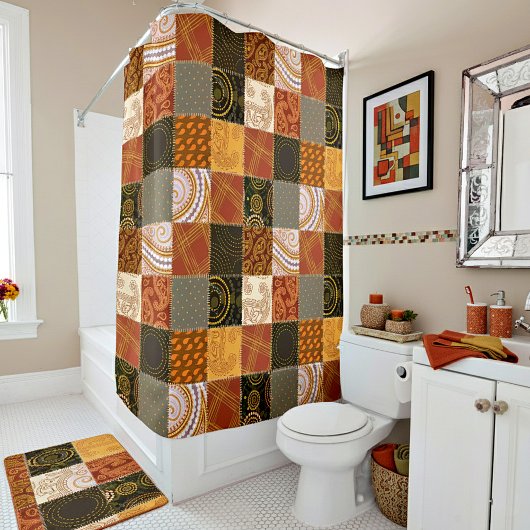 Helder herfstpatchwork douchegordijn