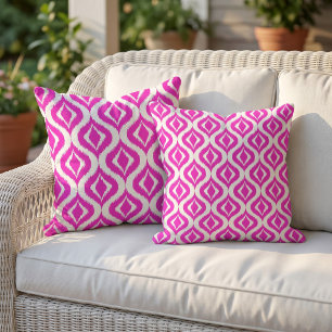 Helder hete neonroze retro-chique Ikat Ogee-patroo Buitenkussen