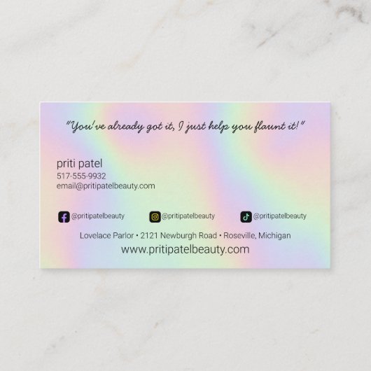 Helder holografisch apparaat haaruitval nagelachti visitekaartje (Achterkant)