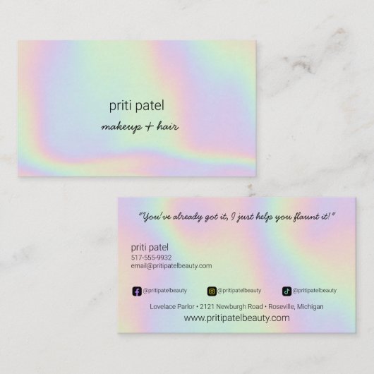 Helder holografisch apparaat haaruitval nagelachti visitekaartje (Voorkant / Achterkant)