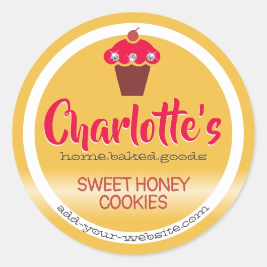 Helder honing geel rode cupcake cute baklabel ronde sticker (Voorkant)