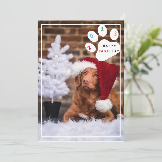 Helder huisdier gelukkig poot-vakantie hond kerstk feestdagenkaart (Staand voorkant)