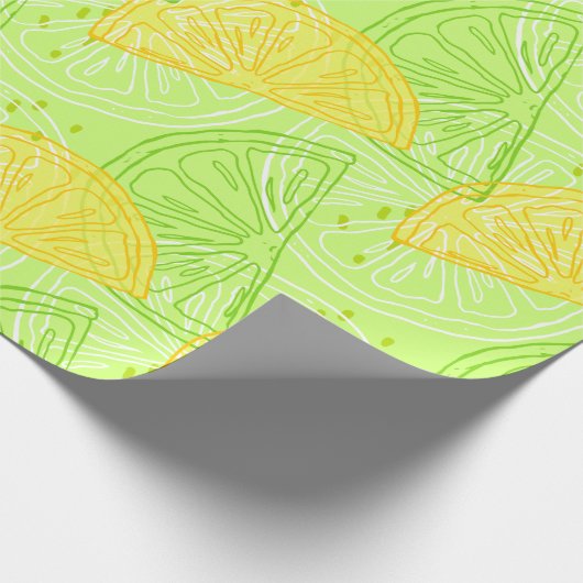 Helder kalkgroen citruscitruscitroenpatroon cadeaupapier (Hoek)