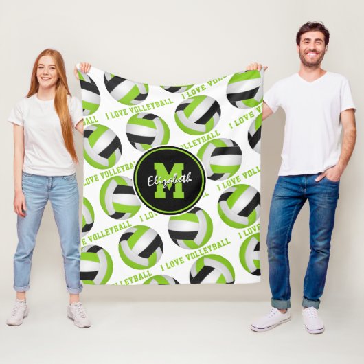 helder kalme groen Ik hou van volleybaltekstpatroo Fleece Deken (In situ)