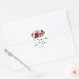 Helder karmozijnrode bordeauxrode bloemen envelopp ronde sticker