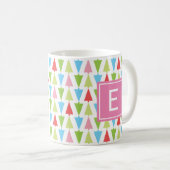 Helder Kerstboom Patroon Girly Roze Monogram Koffiemok (Voorkant rechts)