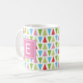 Helder Kerstboom Patroon Girly Roze Monogram Koffiemok (Voorkant links)