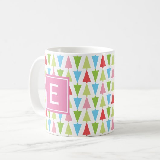 Helder Kerstboom Patroon Girly Roze Monogram Koffiemok (Voorkant links)