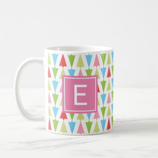 Helder Kerstboom Patroon Girly Roze Monogram Koffiemok (Links)