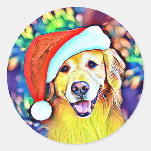 Helder kerstgouden recriever kunst ronde sticker (Voorkant)