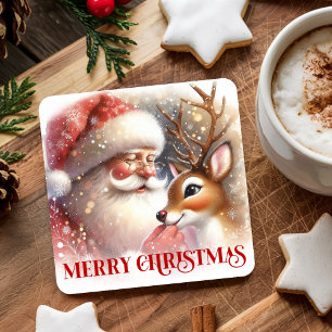 Helder Kerstman Rudolph Festieve Holiday Onderzett Kartonnen Onderzetters