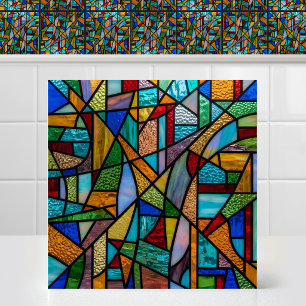 Helder Kleuren Matrix Abstract Gebrandschilderd Gl Tegeltje