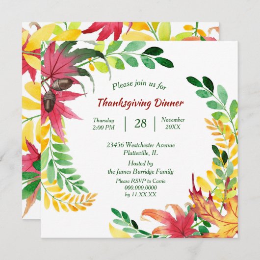Helder Kleurig Blad Frame Thanksgiving Dinner Kaart (Voorkant / Achterkant)
