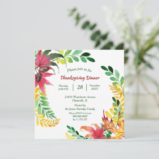 Helder Kleurig Blad Frame Thanksgiving Dinner Kaart (Staand voorkant)