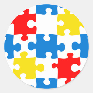 Helder Kleurig Puzzelstuk Patroon Ronde Sticker