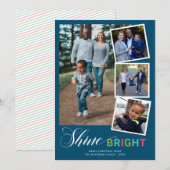 Helder kleurrijk 4-fotoblauw kerstfeest feestdagenkaart (Voorkant / Achterkant)