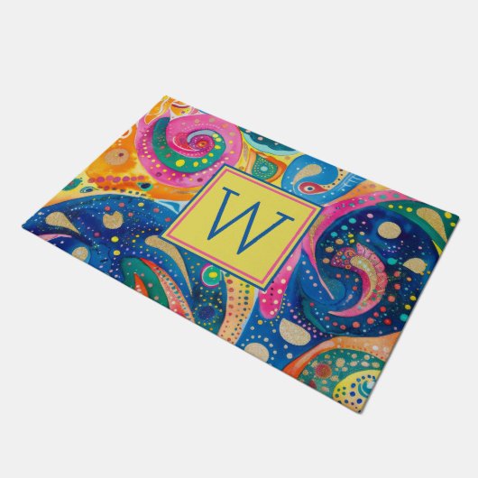 Helder kleurrijk Abstract geometrisch monogram Deurmat (Schuin)