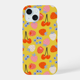 Helder Kleurrijk Bes Fruit Patroon iPhone 15 Case