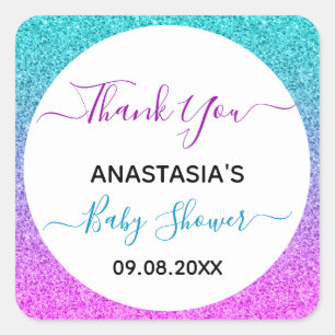 Helder Kleurrijk Blauw Paars Dank Je Wel Baby Show Vierkante Sticker