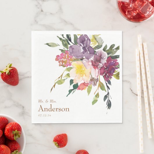  Helder Kleurrijk Bloemen Mr. & Mrs. Wedding Servet (Insitu)