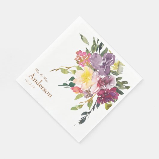  Helder Kleurrijk Bloemen Mr. & Mrs. Wedding Servet (Hoek)