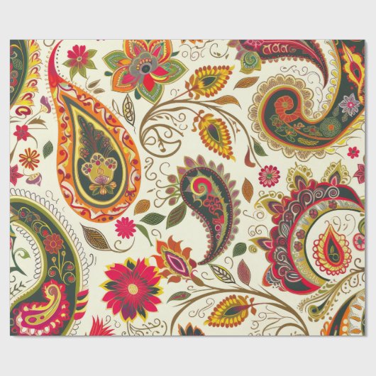  Helder Kleurrijk Bloemen Paisley Patroon Cadeaupapier (Vlak)