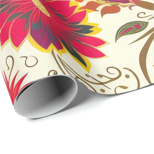  Helder Kleurrijk Bloemen Paisley Patroon Cadeaupapier (Rol Hoek)