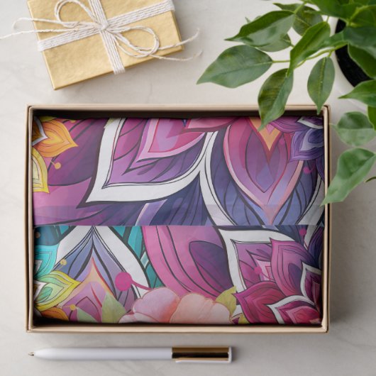 Helder kleurrijk bloemig Zee Turtle & Mandalas Tissuepapier (Geschenk)