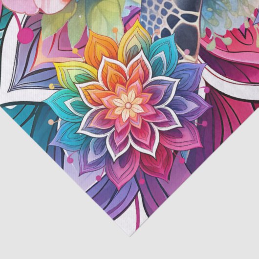 Helder kleurrijk bloemig Zee Turtle & Mandalas Tissuepapier (Detail)