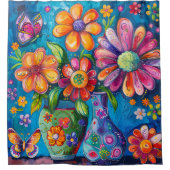 Helder Kleurrijk Bloemmotief Douchegordijn (Voorkant)