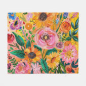 Helder kleurrijk bloemolieverfschilderij fleece deken (Voorkant (Horizontaal))