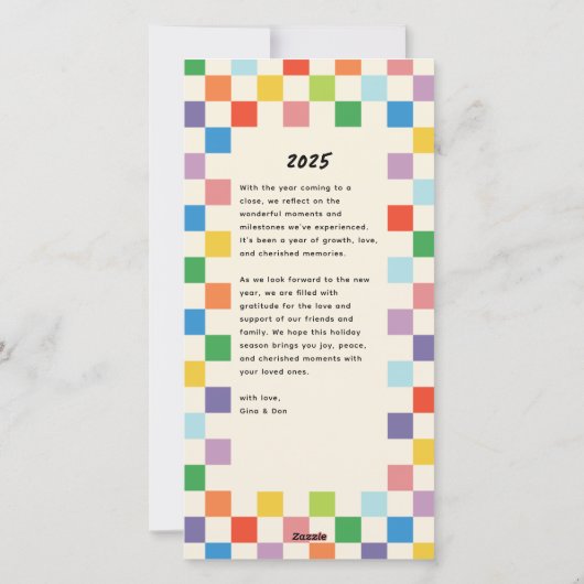 Helder Kleurrijk Checkerboard 2 Foto Skinny Feestdagenkaart (Achterkant)