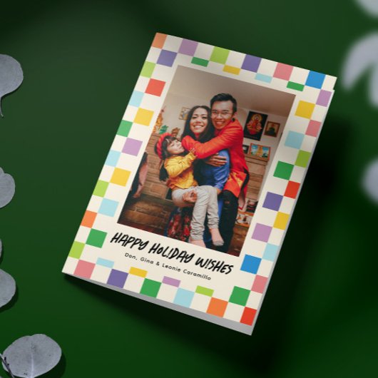 Helder Kleurrijk Checkerboard Gevouwen Foto Vakant Kaart