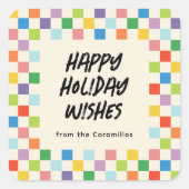 Helder Kleurrijk Checkerboard Holiday Gift Vierkante Sticker (Voorkant)