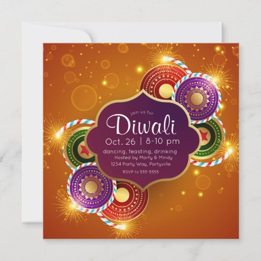 Helder kleurrijk Diwali vuurwerk Kaart (Voorkant)
