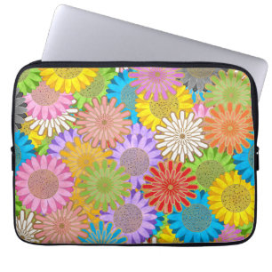 Helder Kleurrijk Druk Chaotisch Hippie Bloem Motie Laptop Sleeve