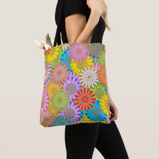 Helder Kleurrijk Druk Chaotisch Hippie Bloem Motie Tote Bag