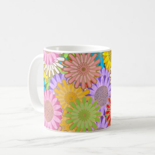 Helder Kleurrijk Druk Chaotisch Hippie Bloem Patro Koffiemok (Voorkant links)