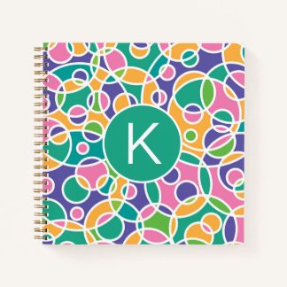 Helder Kleurrijk Dwaas Cirkels Patroon Monogram Notitieboek