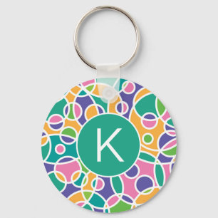 Helder Kleurrijk Dwaas Cirkels Patroon Monogram Sleutelhanger