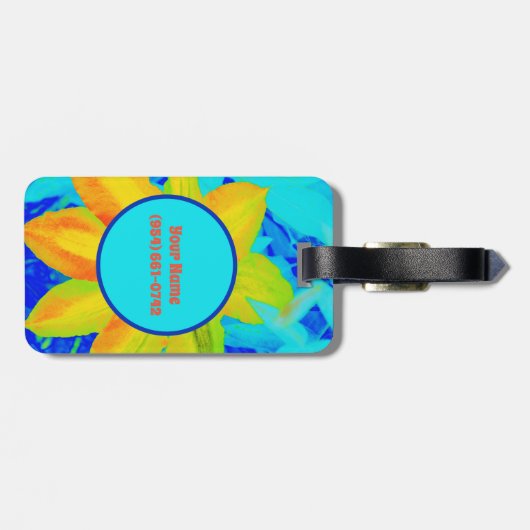 Helder kleurrijk geel Sinaasappel en blauw Bagagelabel (Achterkant horizontaal)