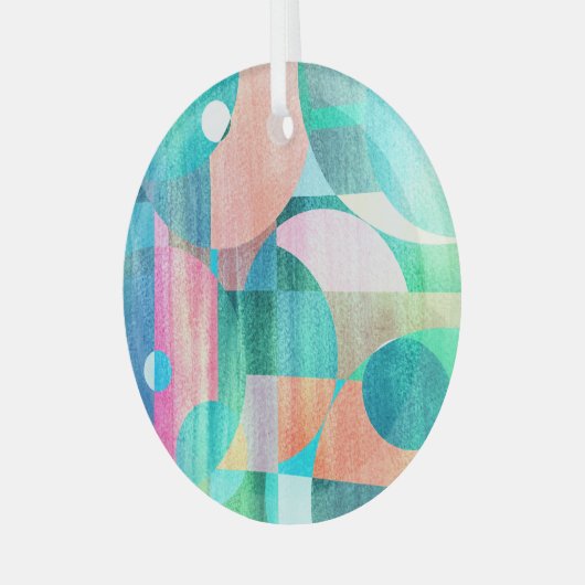 Helder, kleurrijk geometrisch Abstract Glas Ornament (Voorkant links)