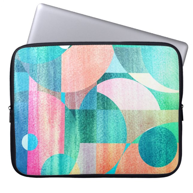 Helder, kleurrijk geometrisch Abstract Laptop Sleeve (Voorkant)