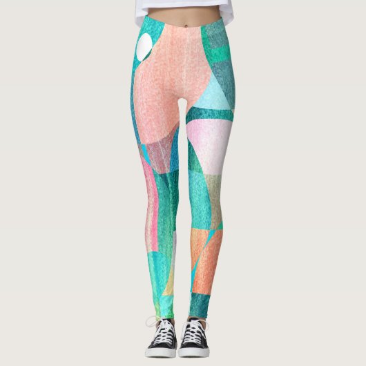 Helder, kleurrijk geometrisch Abstract Leggings (Voorkant)