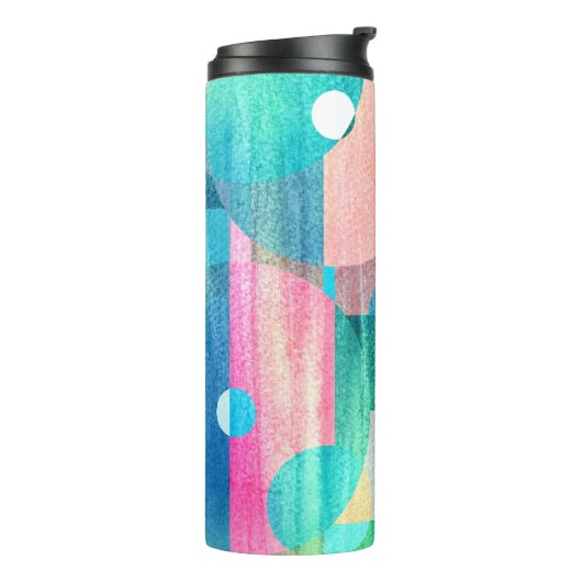 Helder, kleurrijk geometrisch Abstract Thermosbeker (Gedraaid links)