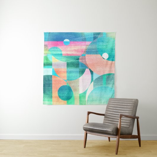 Helder, kleurrijk geometrisch Abstract Wandkleed (In Situ (horizontaal))