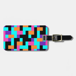 Helder kleurrijk geometrisch vierkant patroon bagagelabel
