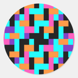 Helder kleurrijk geometrisch vierkant patroon ronde sticker