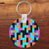 Helder kleurrijk geometrisch vierkant patroon sleutelhanger (Voorkant)