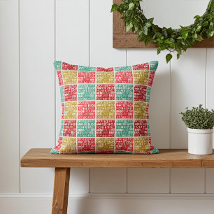 Helder kleurrijk "HO! HO! HO! kerstmotief Kussen